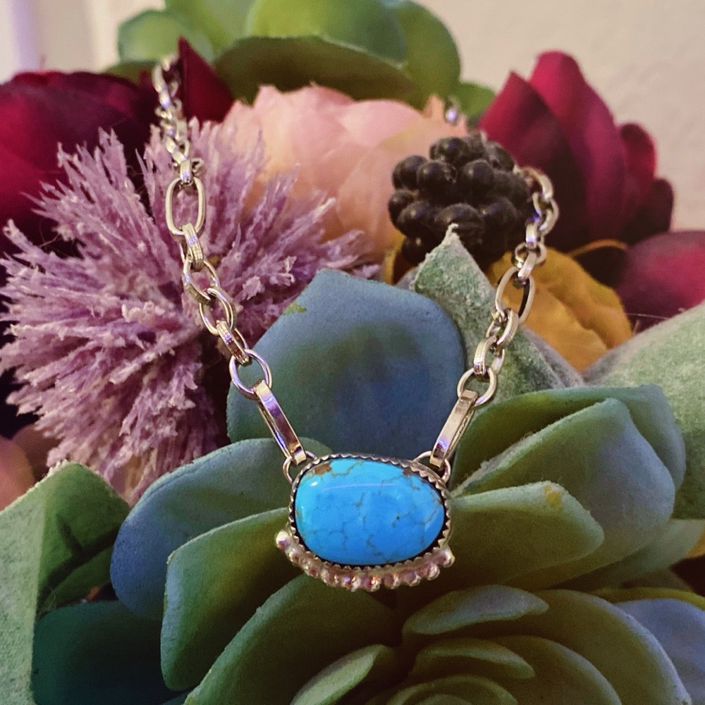Turquoise & Sterling Silver Dainty Chain Necklace